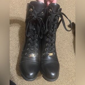 Black Faux Leather Nine West Boots Heels